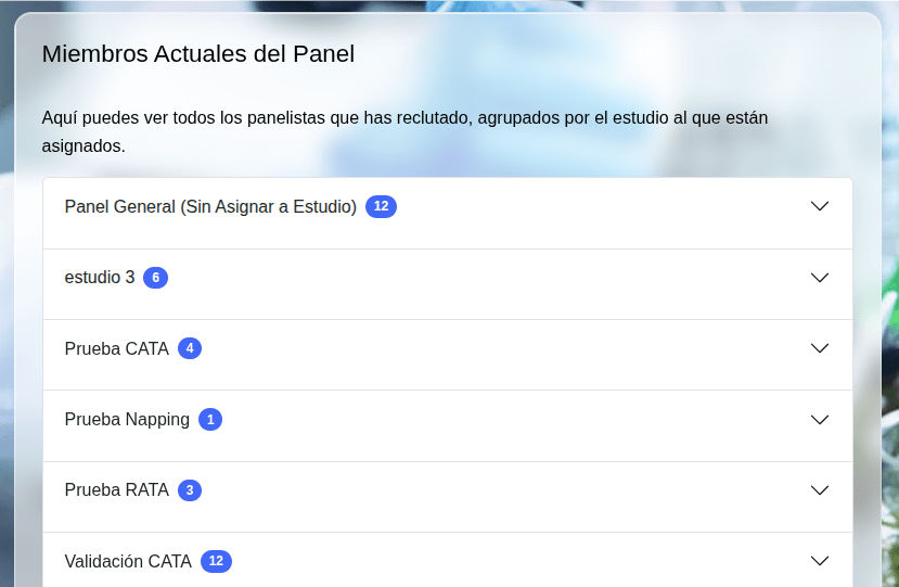 Panel de gestión de panelistas